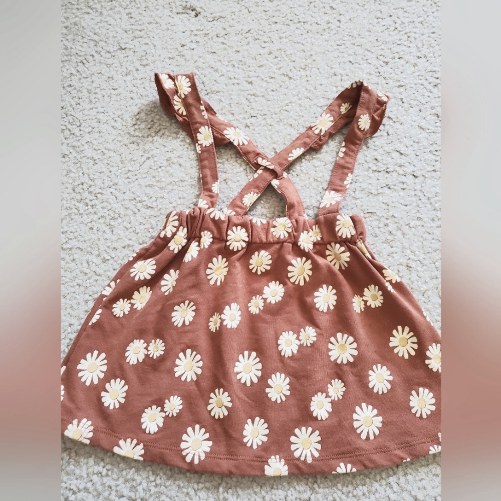 PL Farmhouse Yellow Floral Pattern Brown Overall Dress Infant Girl 24 Months